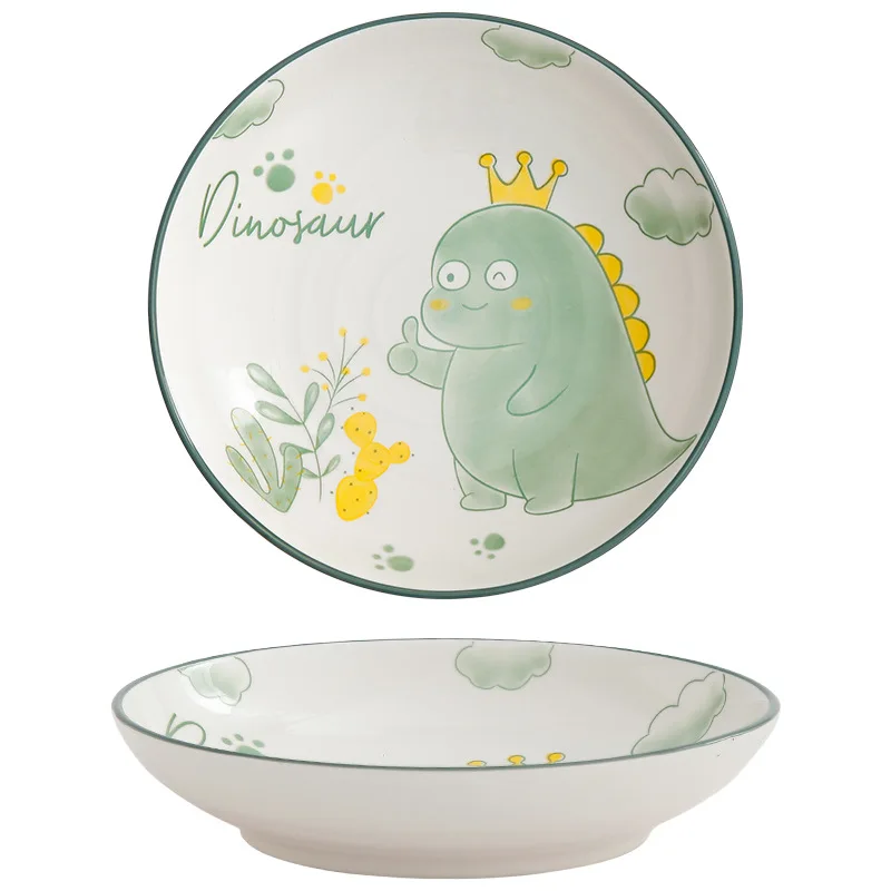 

Porcelain Dinner Tiktok Dinosaur Paradise Ceramic Rice Bowl Cute Children's Tableware Household Dishware Set Soup Bowl Plate