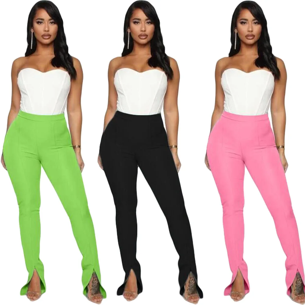 

B34684A 2020 New fashion women pure color casual split tight pants