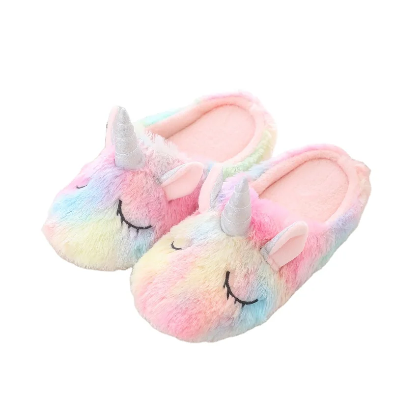 

Cartoon Cute Unicorn Home Indoor Non-Slip Winter Slippers Teddy Bear Fluffy Slippers For Woman