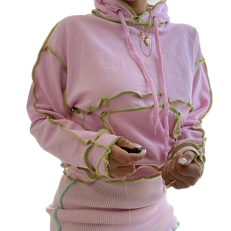 

Womens Pullover Hoodies Pocket Contrast Stitch Sweatshirt, Black, pink, gray