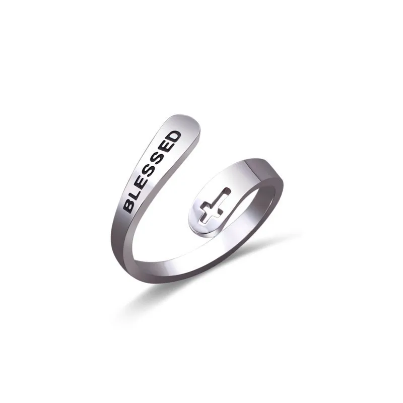

High Quality Stainless Steel Faith Cross Adjustable Ring, As pic