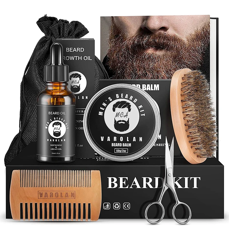 

Organic Beard Care Gift Set Beard Grooming Kit Natural Wholesale Private Label 6pcs Organic Argan Oil Men Gift 5 Years OEM/ODM