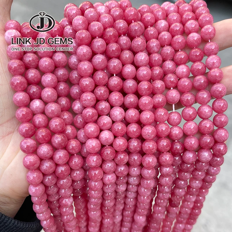 

JD 6/8/10mm Natural Stone Beads Round Loose Spacer Beads Dyed Color Rhodochrous Chalcedony Bead For Jewelry Making