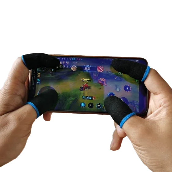 

Professional touch screen thumbs sweetproof fingertips mobile phone gaming carbon finger sleeve for joystick game controller, Black