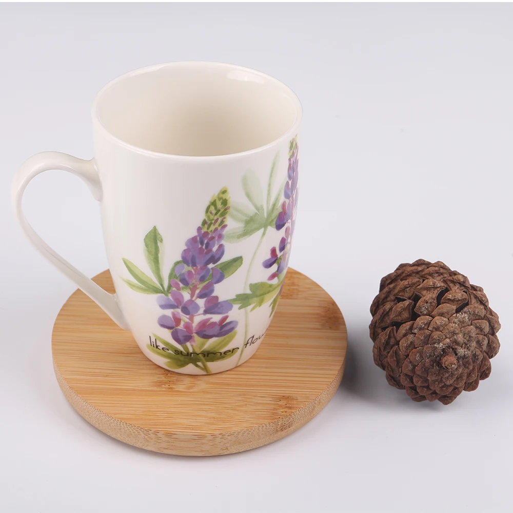 

High Quality New Flower Design 340ml 12oz Porcelain Coffee Milk Juice Cafe Mug for Gift, Pink,purple, sky blue, orange