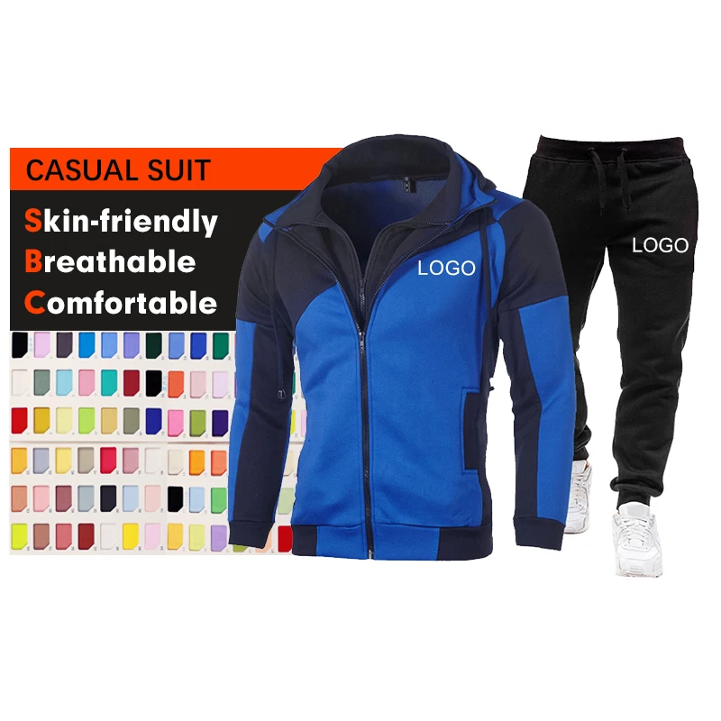 

Custom Design Mens Polyester Gym Sportswear Sweatsuits Men's Outdoor Sport Zipper Hoodies Sets For Men Two Piece Tracksuits