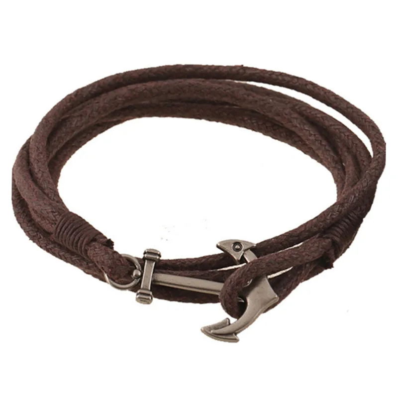 

Hot Sale European Style Multiple Rows Plaited Leather Retro Anchor Bracelet for Unisex Wholesale