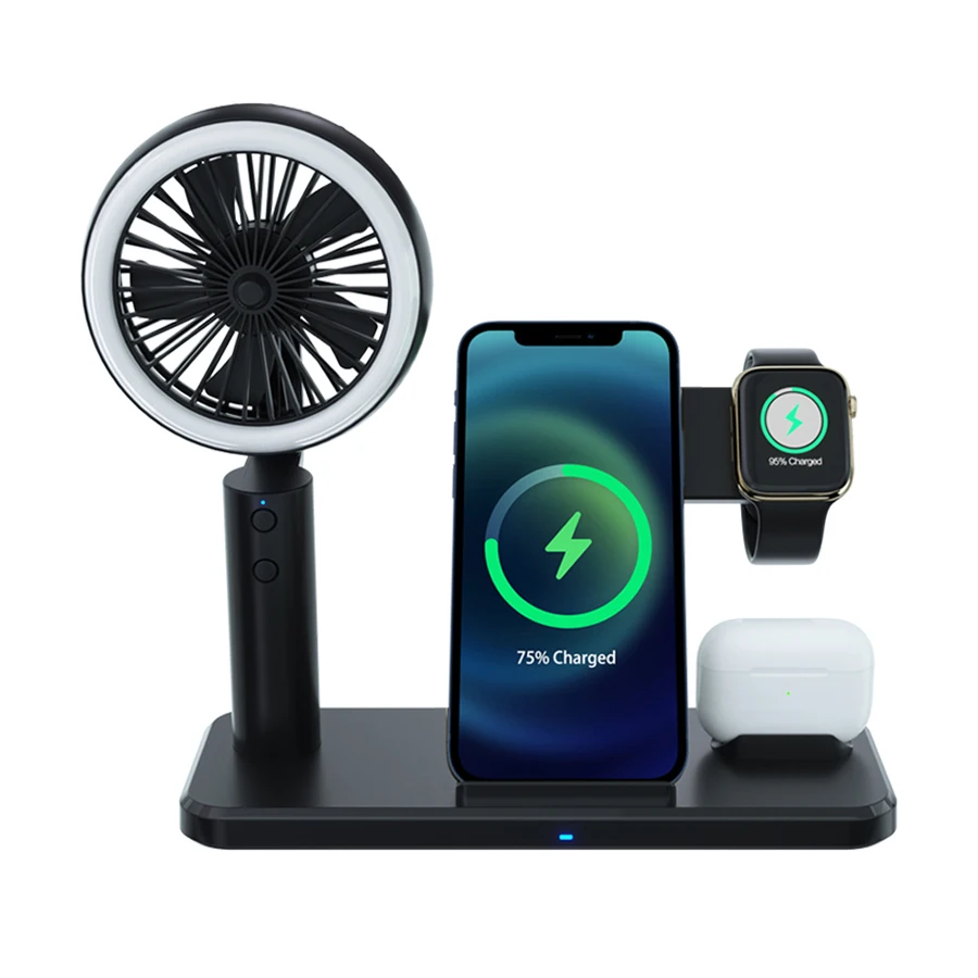 

5 in 1 15 W Multifunction Fast Desk Wireless Charger Station For iPhone and Samsung With lamp and fan