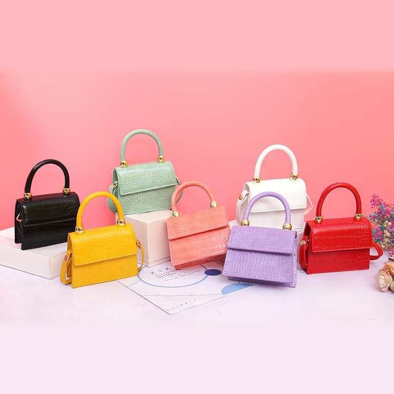 

2021 Fashion Cute Small Chain Crossbody Handbags for Kids Crocodile Pattern Purse Luxury Trendy Mini Square Purses with Handles, 7 colors for choosing