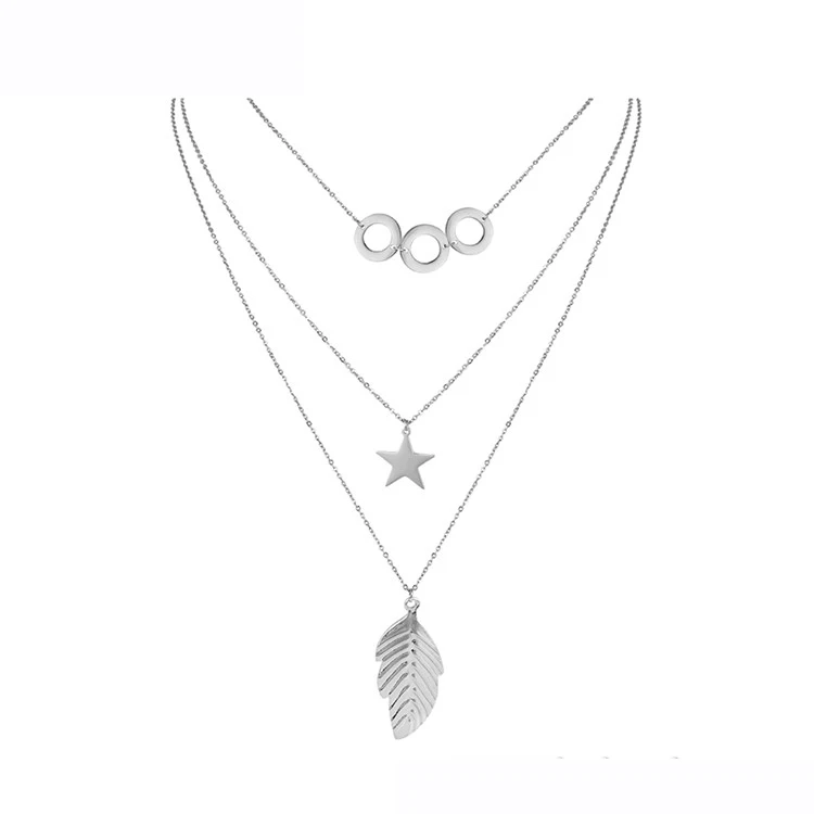 

Necklace-00933 Xuping Wholesale Stylish Dainty Leaf Pendant Multilayer Pentacle Stainless Steel Necklace Women, Stainless steel jewelry