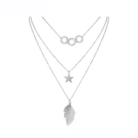 

Necklace-00933 Xuping Wholesale Stylish Dainty Leaf Pendant Multilayer Pentacle Stainless Steel Necklace Women