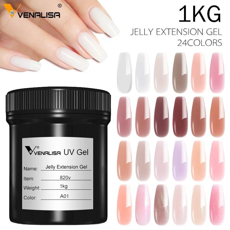 

VENALISA 1KG Jelly Hard Build Nail Gel 24 Colors Selection Extend Nail Gel Polish Nude Series crystal Gel Big Capacity, More