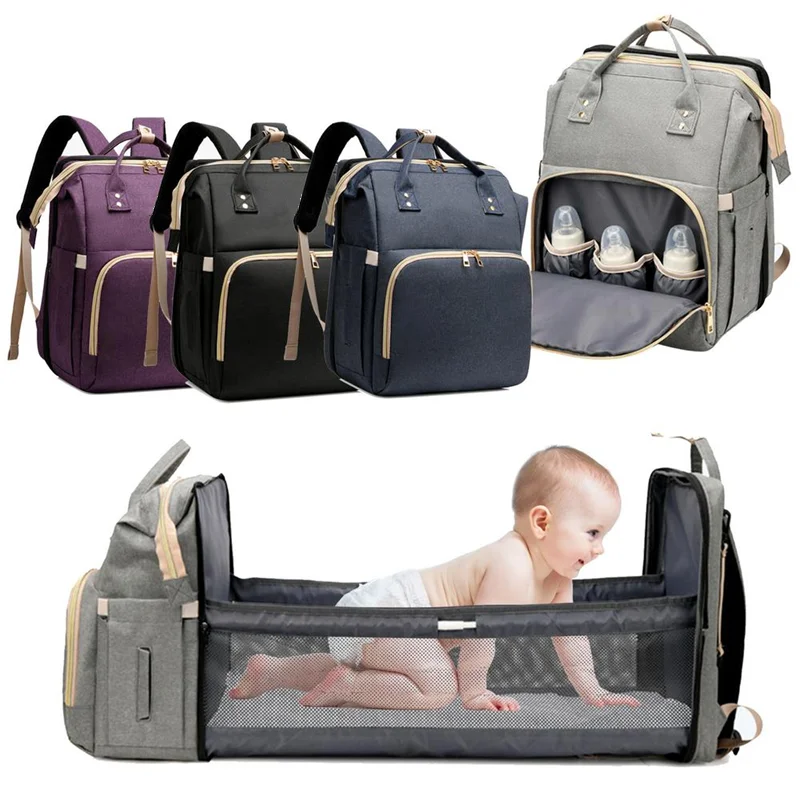 

Diaper Bag Backpack with Changing Station Portable 3 in 1 Nappy Baby Backpack with Bassinet Multifunction Travel for Mummy, Purple,green,blue,black,gray,pink