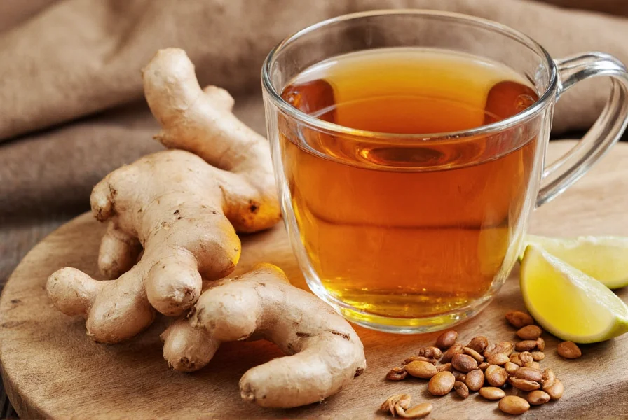 Various ginger tea preparations in different ceramic mugs showing variations with lemon slices, fresh mint, and turmeric powder