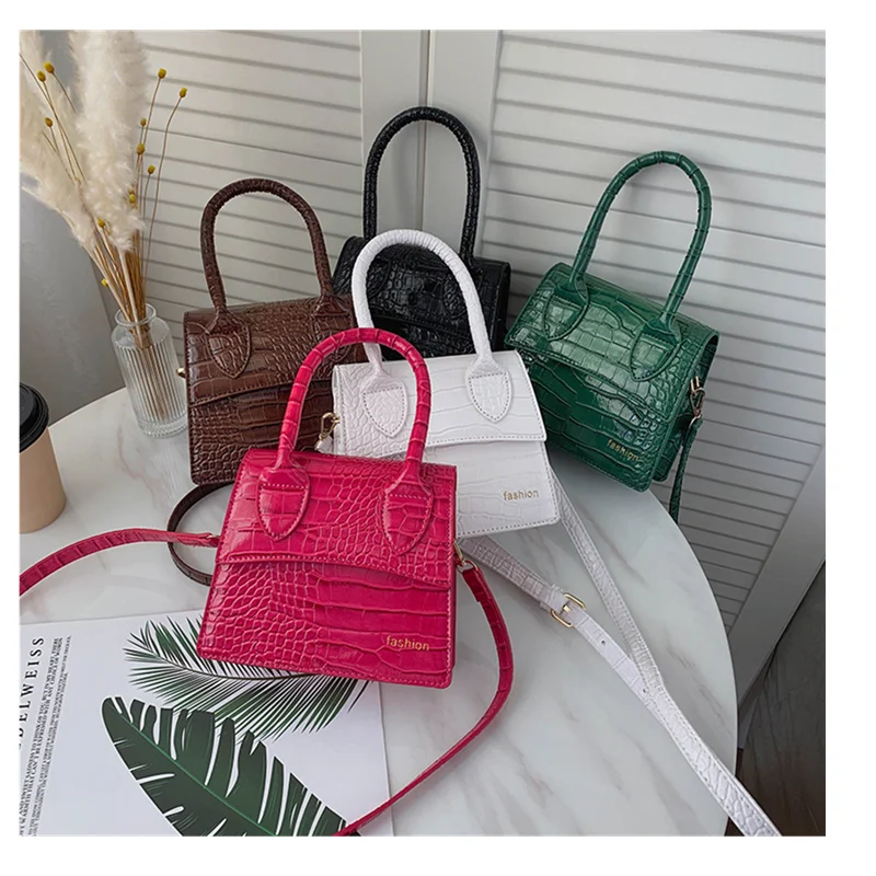 

Fashion Small Crocodile Pattern Women's Bag Crossbody Pu Leather Top-handle Handbags Mini purses, As show