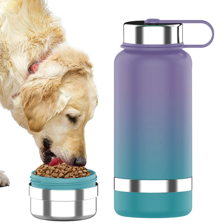 

Factory own design Double Wall 304 Stainless Steel Leak Proof Sports with water bottle with two food containers feeder bowl, Customized color