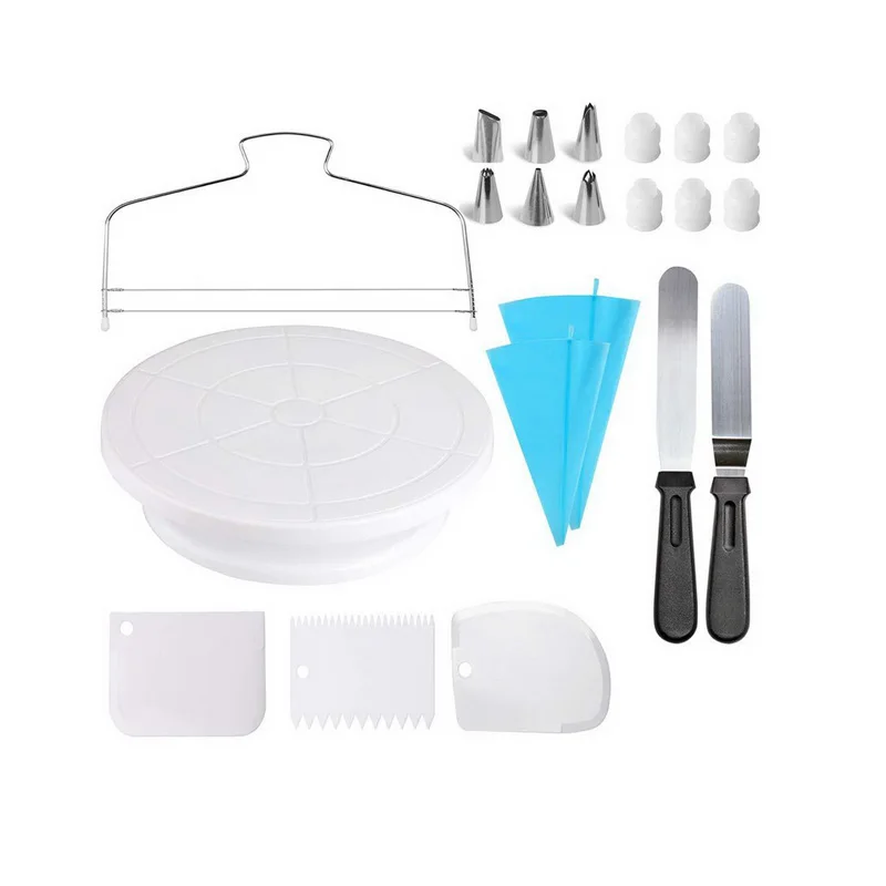 

21 pcs convertere TPU pastry bag cream spatula cake turn table piping tips turntable set, As picture
