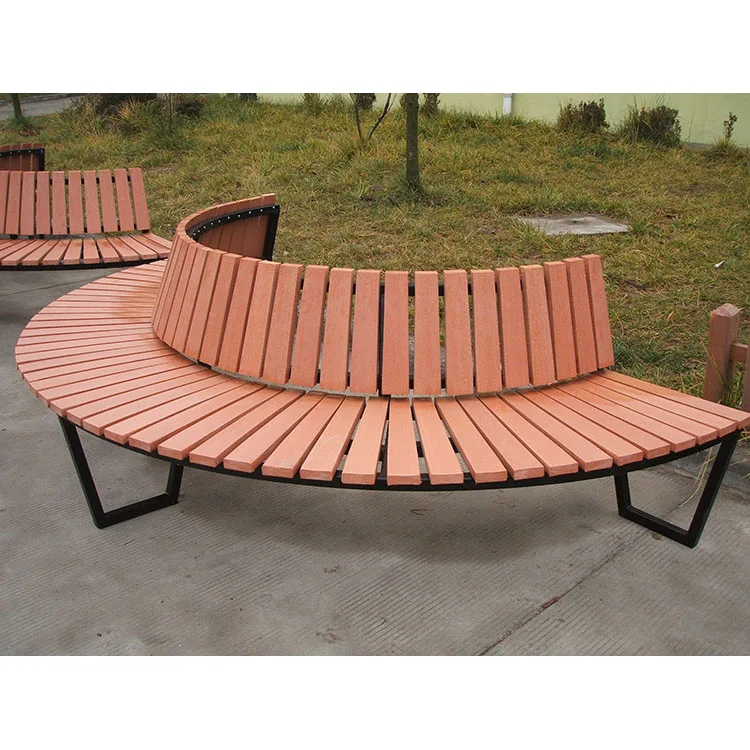 round tree curved wooden bench