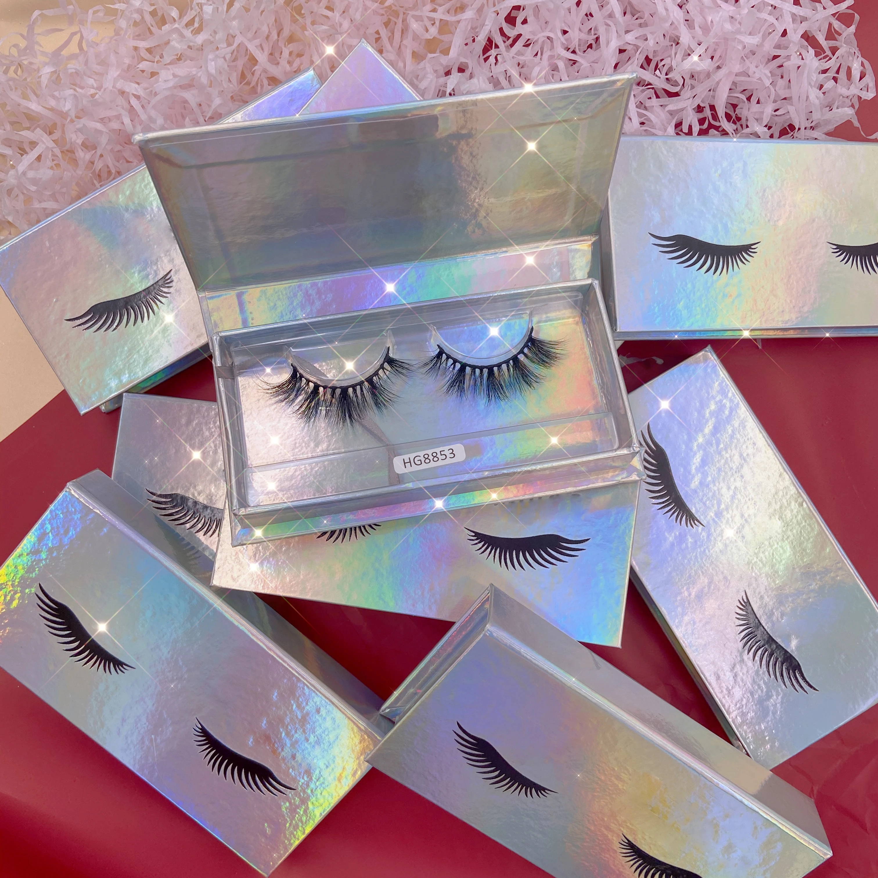 

Wholesale 3d/5d/6d/25mm strip eyelash real faux mink eye lashes private label packaging box false 3d mink eyelashes, Black color