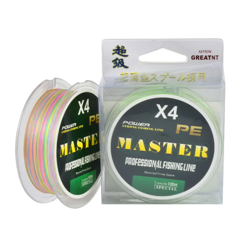 

Top quality China factory supply 4 strands pe braided fishing lines100 meter, Green,yellow,gray,white,blue