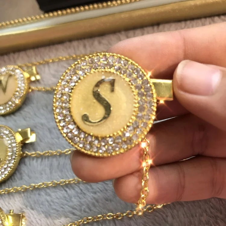 

Custom Attache Sucette Crystal Pacifier Chain Name Chupeta Bling Dummies with Diamond