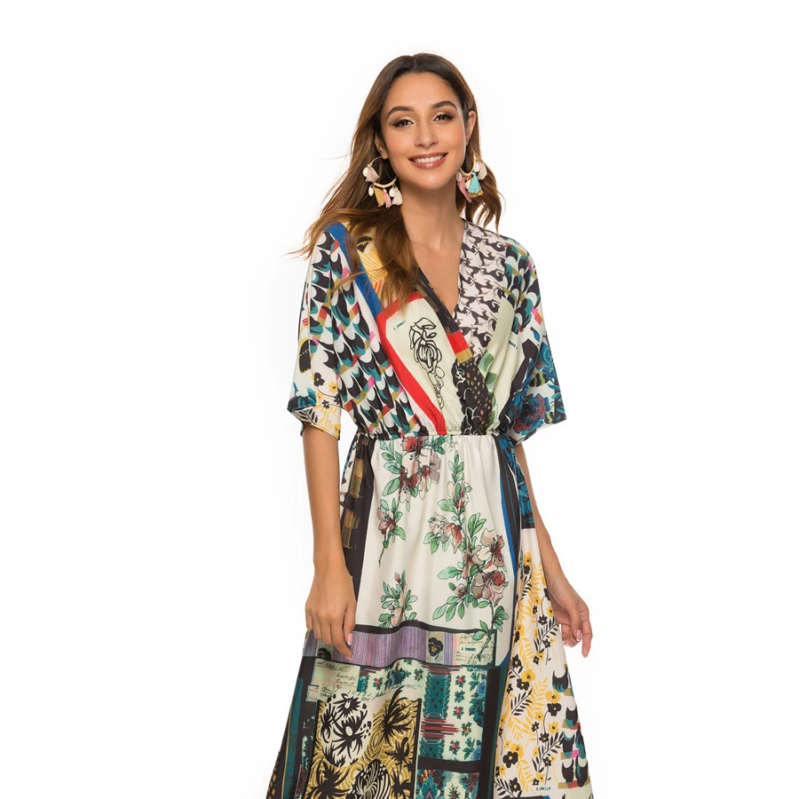 

The new summer dress 2021 ladies' casual large size dress with patchwork pattern, Picture color