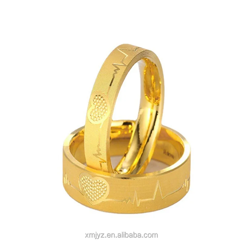 

Wholesale Brass Gold-Plated Men's And Women's CNC Computer Carved Closed Ring Bangran Heart-Shaped Couple Ring Direct Supply