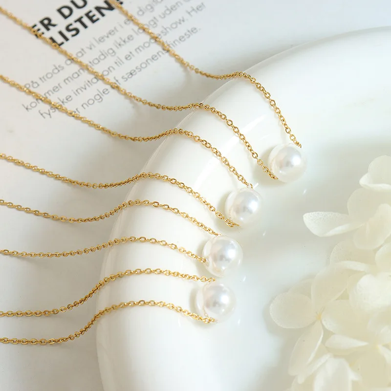 

Ins Niche Design Sense Jewelry Titanium Steel Gold-plated Clavicle Chain Imitation Pearl Pendant Necklace
