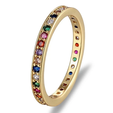 

Sparkling Charm Colorful CZ Rings For Women Engagement Rainbow Rectangle Cubic Zirconia Rings, Gold color