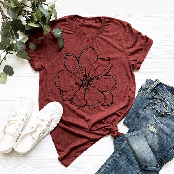 

Summer Casual T Shirts for Women T-shirt Basic Cotton O Neck Tee Casual Ladies Vintage Tops