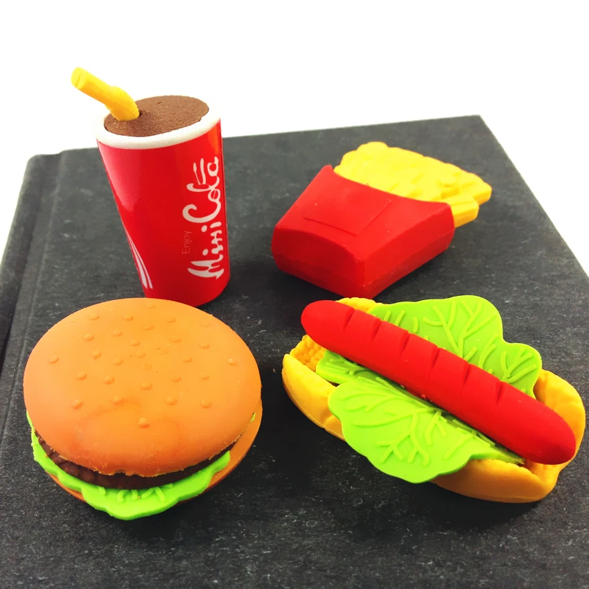 

Nice bread cola hot dog French fries Food design non-toxic soft rubber eraser gift for kids School Office Supplies