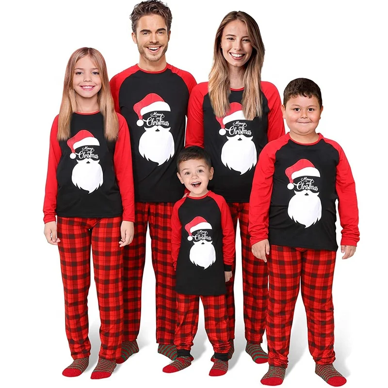 

2021 Stock Printed Family Christmas Pajama Set Red Xmas Pajamas Adult Kids Long Pajama Pjs Sets Wholesale, Customized color