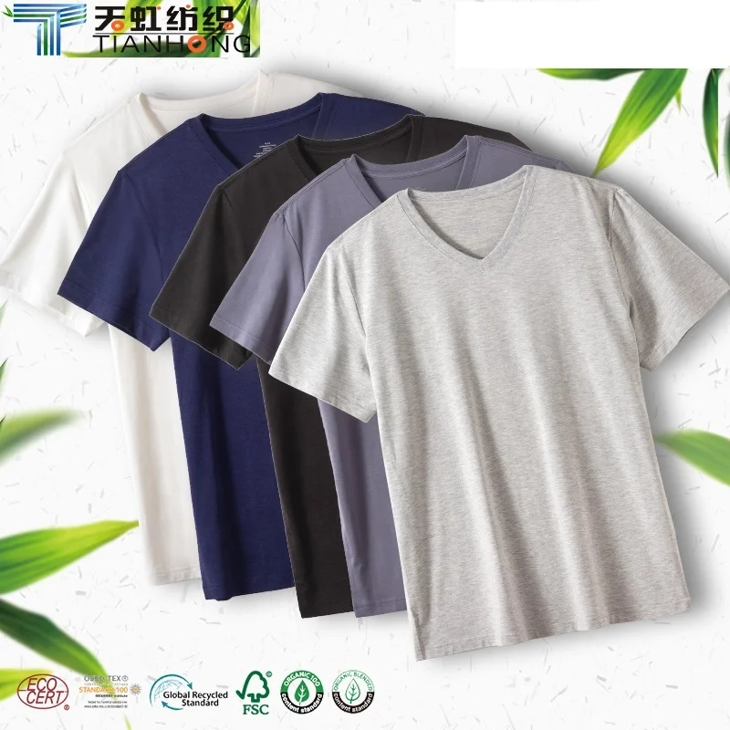 
classic v neck t shirt custom mens blank bamboo fabric t shirt 