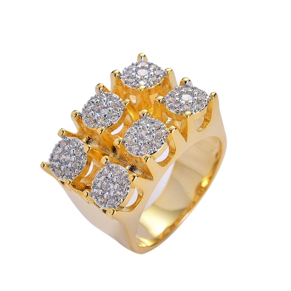 

Ins Style Hip Hop Chunky Rings Jewelry For Men Geometric 18k Gold Plated Ice Out CZ Mens Ring