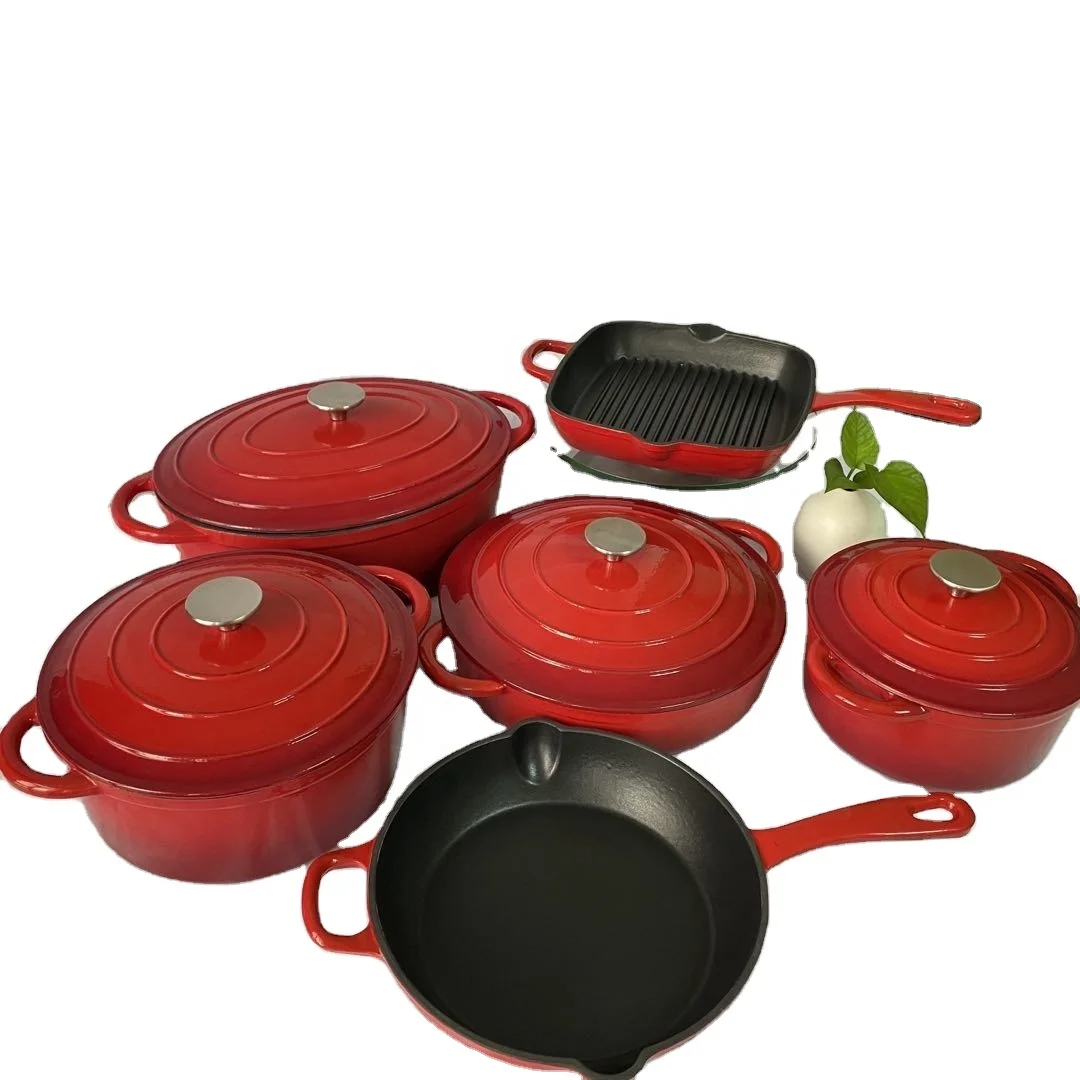 

High Quality Cast Iron Enamel Dutch Oven Casserole Set Cookware Cast Iron Enamel Pot, Red