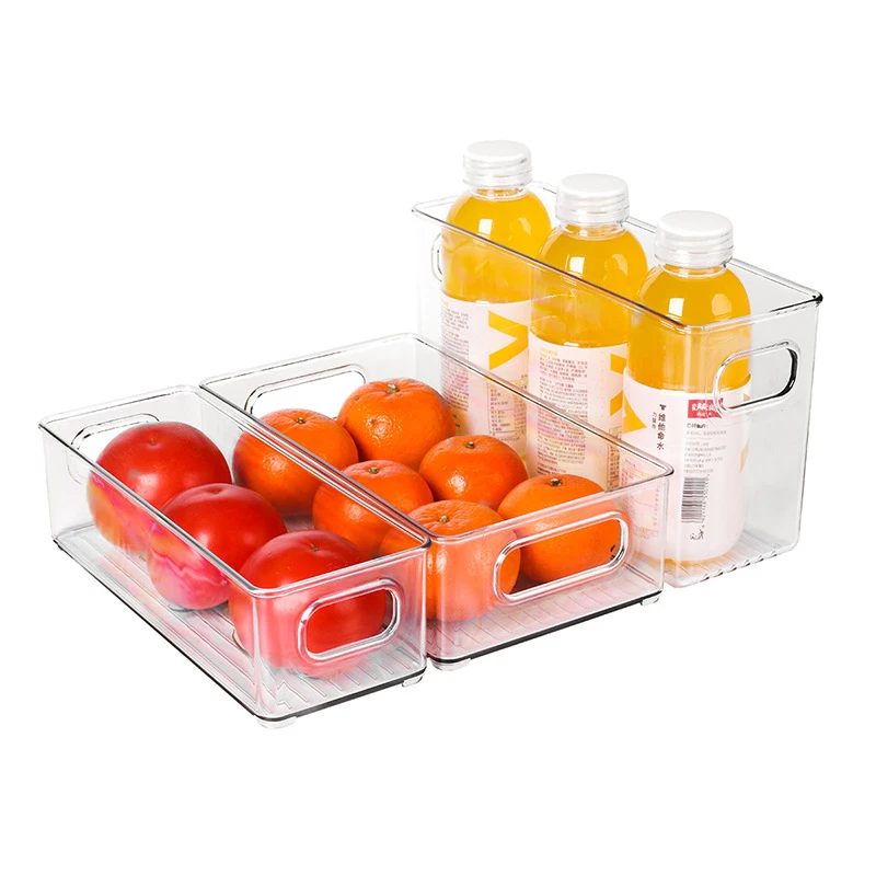 

Plastic Clear Pantry Food Storage rack Stackable Fridge Organizers Refrigerator Bins with Cutout Handles for Freezer, Transparent