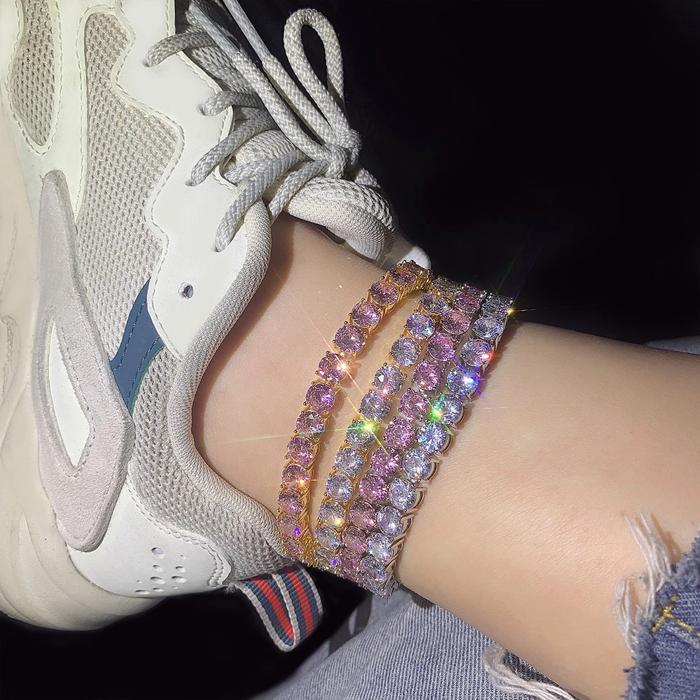 

women wholesale 5mm diamond silver bracelet Tennis iced out anklet for women