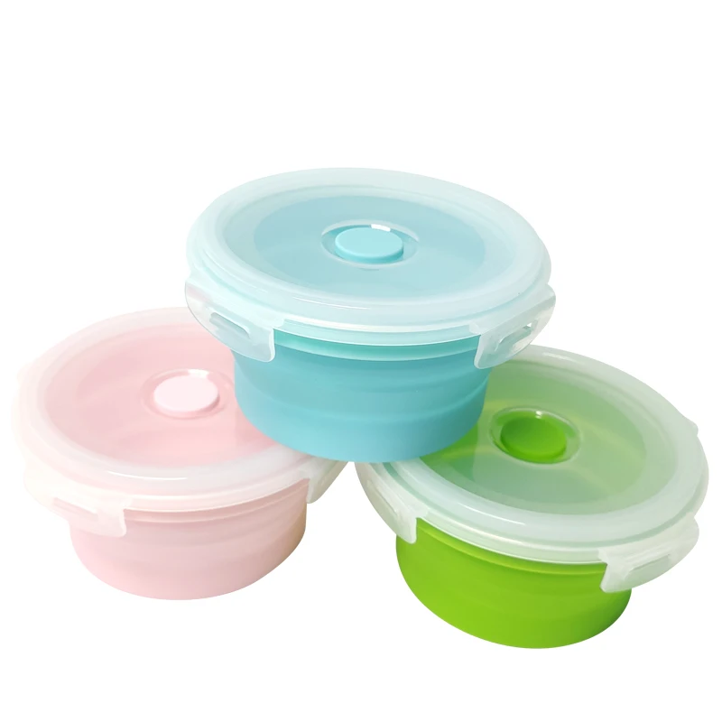 

fiambrera de silicona 4 pcs leak proof foldable set silicone collapsible food container with lid