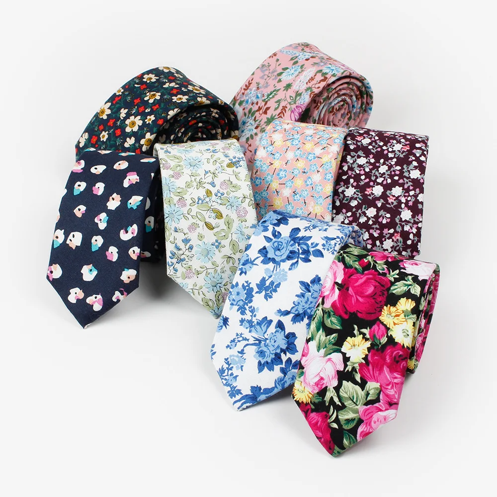 

HUISHI Handmade Long Floral Necktis Cotton Slim Skinny Ties Gentlemen