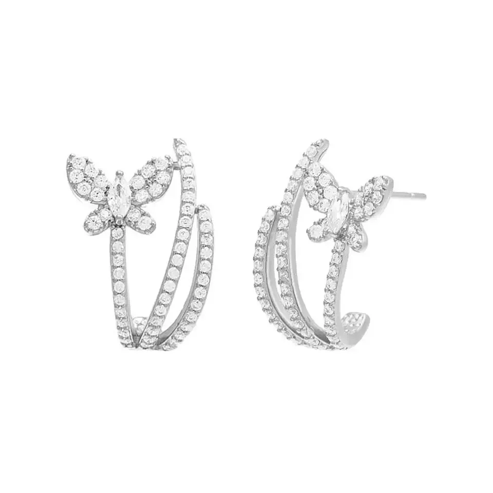 

Trending gold earrings 18k wholesale butterfly earring 925 sterling silver full zircon Butterfly Earrings Stud for women