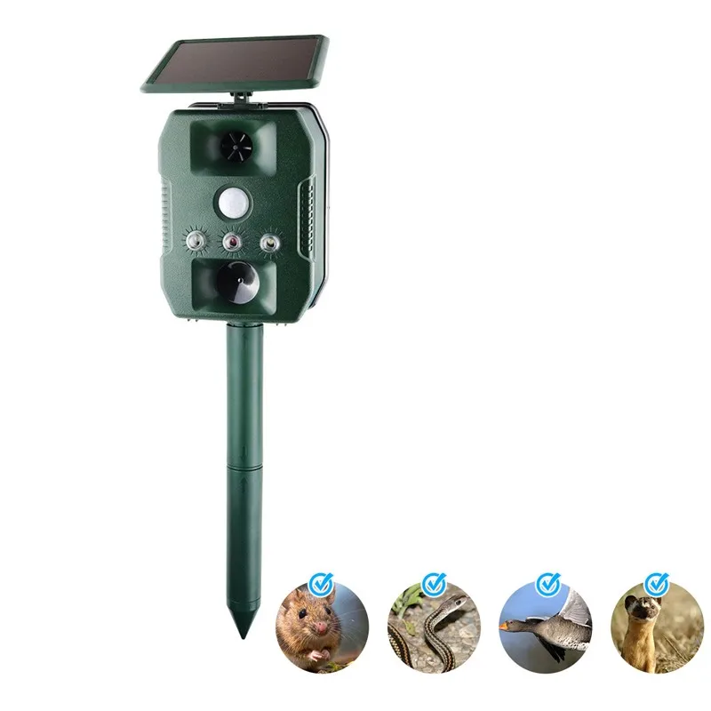 

Outdoor solar powered ultrasonic orangutan moth mole dog cats mouse rats snake animal repeller drive birds trap rodent repellent