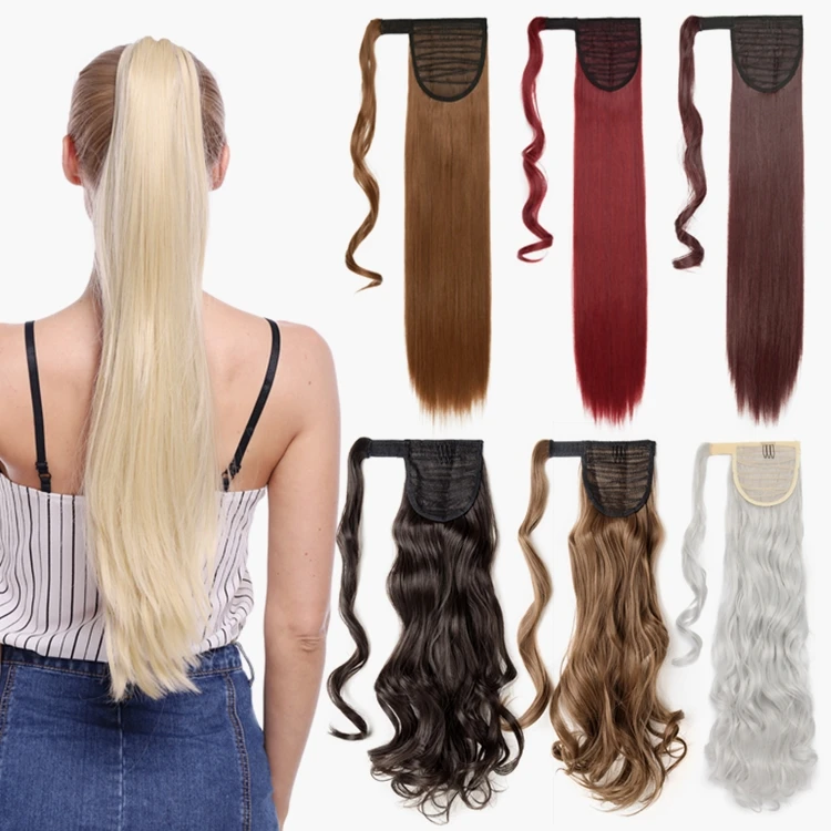 

24" 26'' long clip in wrap around ponytail ombre blonde hair extensions synthetic fiber pony tail hairpiece for women, Grey, blonde, brown, black, ombre,etc.