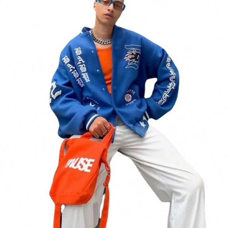 

New Trendy Loose Round Neck Print Men Casual Jacket Men Wind Breaker Jackets Men Customized Jacket, Blue