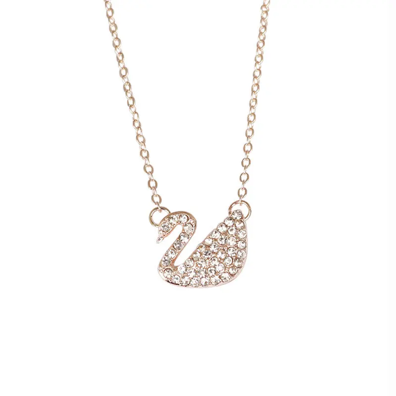 

Korean Black Swan Necklace Girls Simple Fashion Diamond Inlaid Rose Gold Short Gradient Clavicle Chain Pendant Jewelry