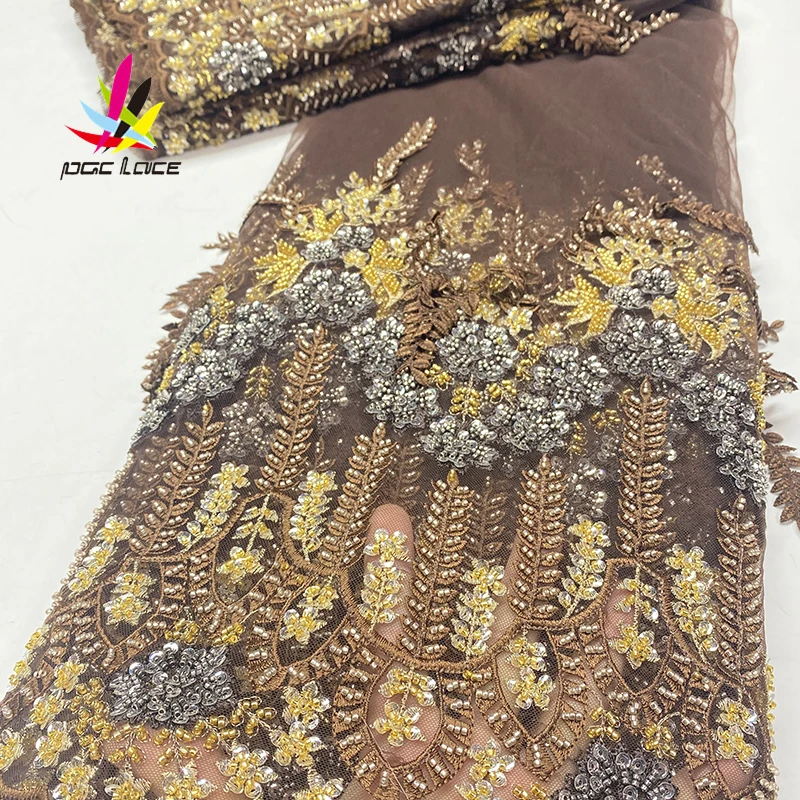 

Latest High Quality Heavy Handwork French Lace With Pearls African Beaded Tulle French Lace Fabrics For Dress