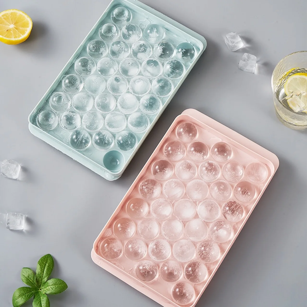 

A594 33 cavity Ice cube tray mold plastic ice cube tray with lid freeze container scoop round ice ball maker