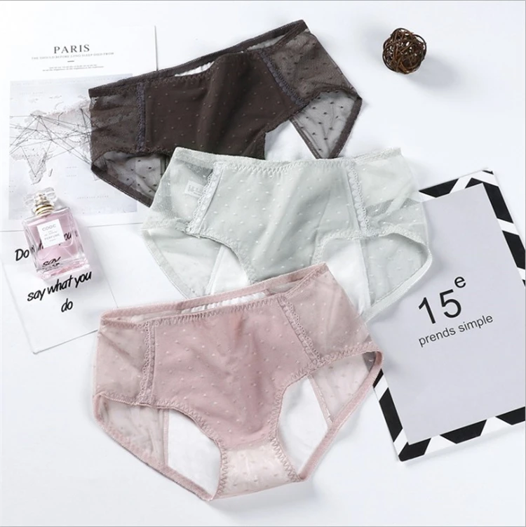 

Hot Selling Organic Cotton menstrual panties Transparent Lace period underwear For Women, As picture shows