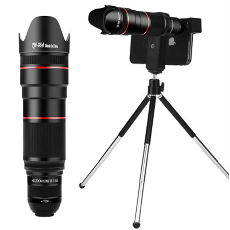 

Mobile Phone Camera Lens 4 in 1 36X Zoom wide-angle fisheye macro Lens External Telescope Telephoto lens, Black