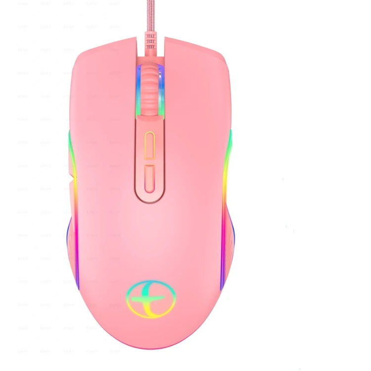 

Dropshipping E32 7 Keys 3200 DPI Pink Girls RGB Glowing Wired Mouse Gaming Mouse