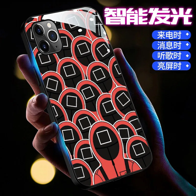 

Custom Intelligent sound control squid game LED luminous designer phone cases for iphones, Black, red, blue etc